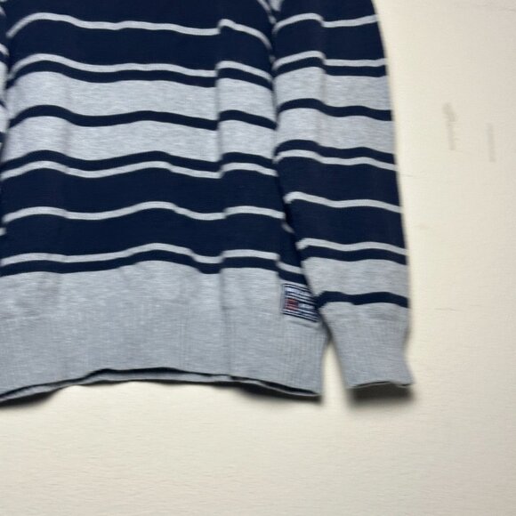 Nautica Jeans Co 1/4 Zip Casual Striped Blue Grey Waffle Knit Sweater Men 2XL - Picture 10 of 12